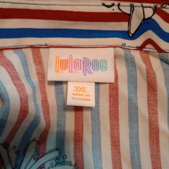 LulaRoe 3X Thor Boys Button Up Fireworks Planes Patriotic Plus Size 4th of July - Picture 4 of 6